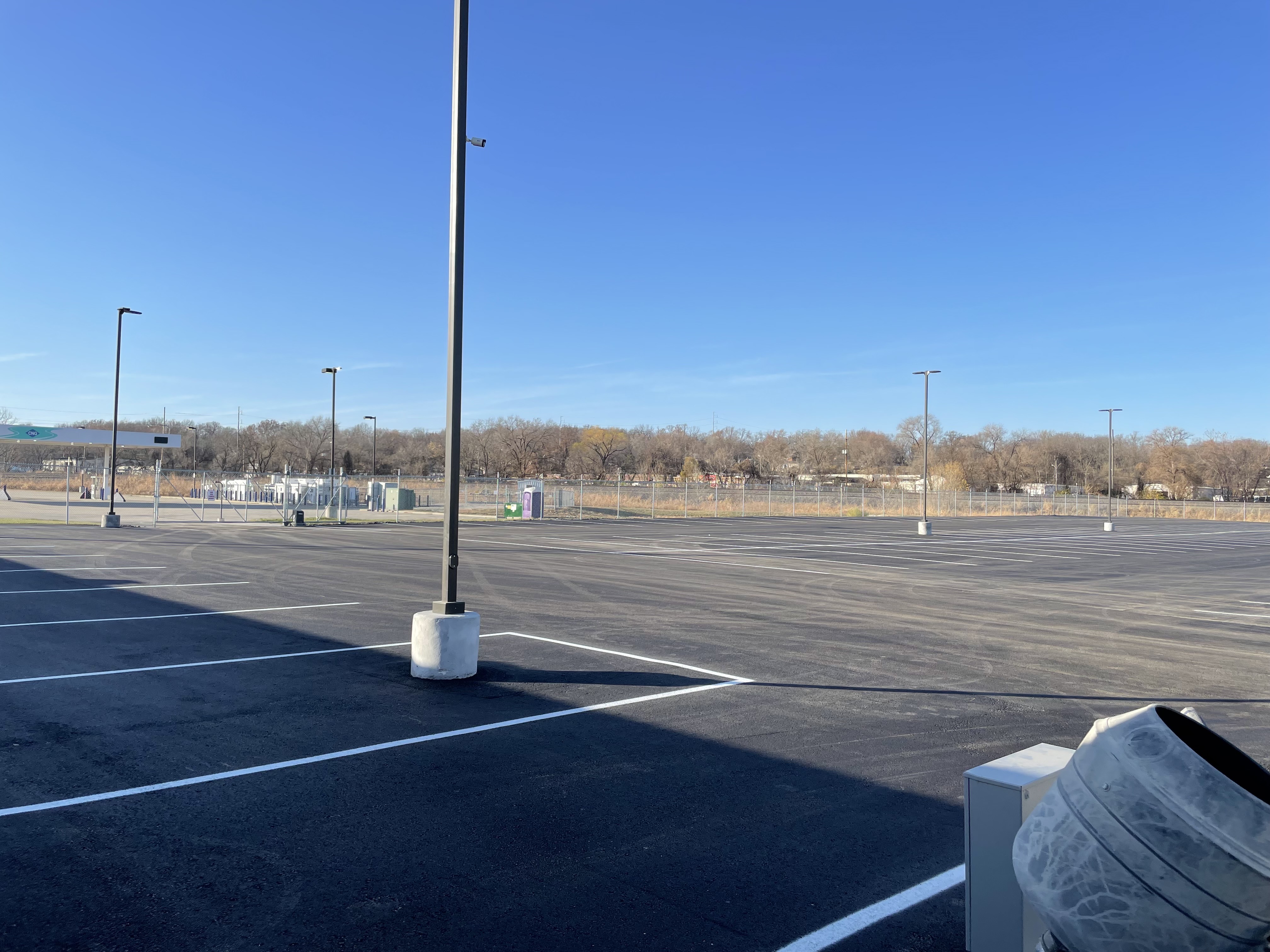 Large outdoor storage lot with professional lighting at VS Warehouse