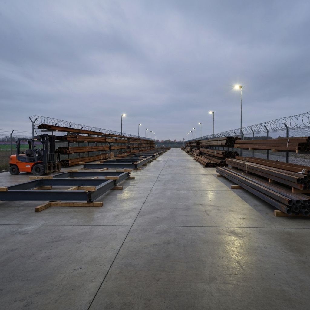 Large outdoor storage lot with security lighting at VS Warehouse Kansas City