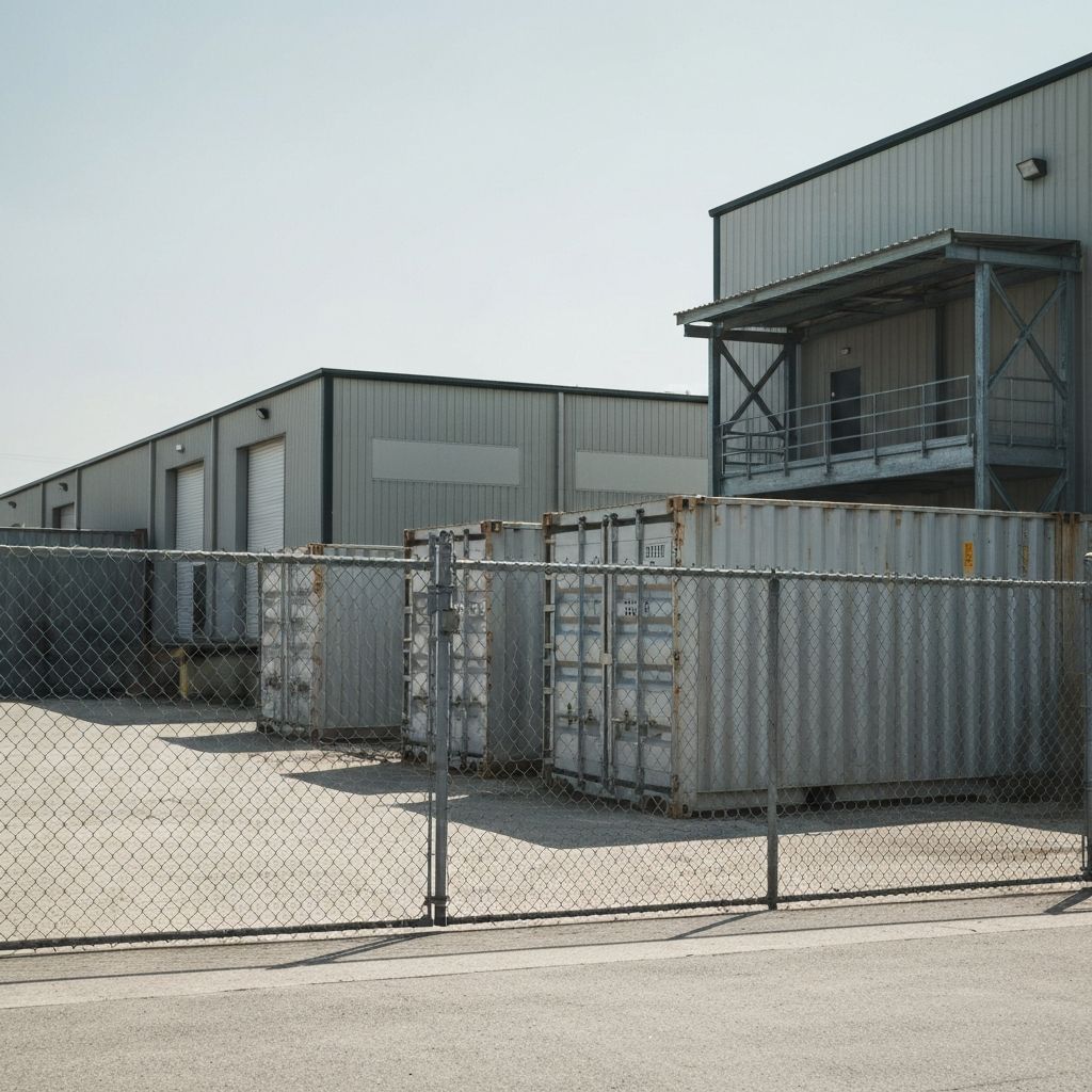 Secure outdoor storage yard with fencing and gated entrance at VS Warehouse
