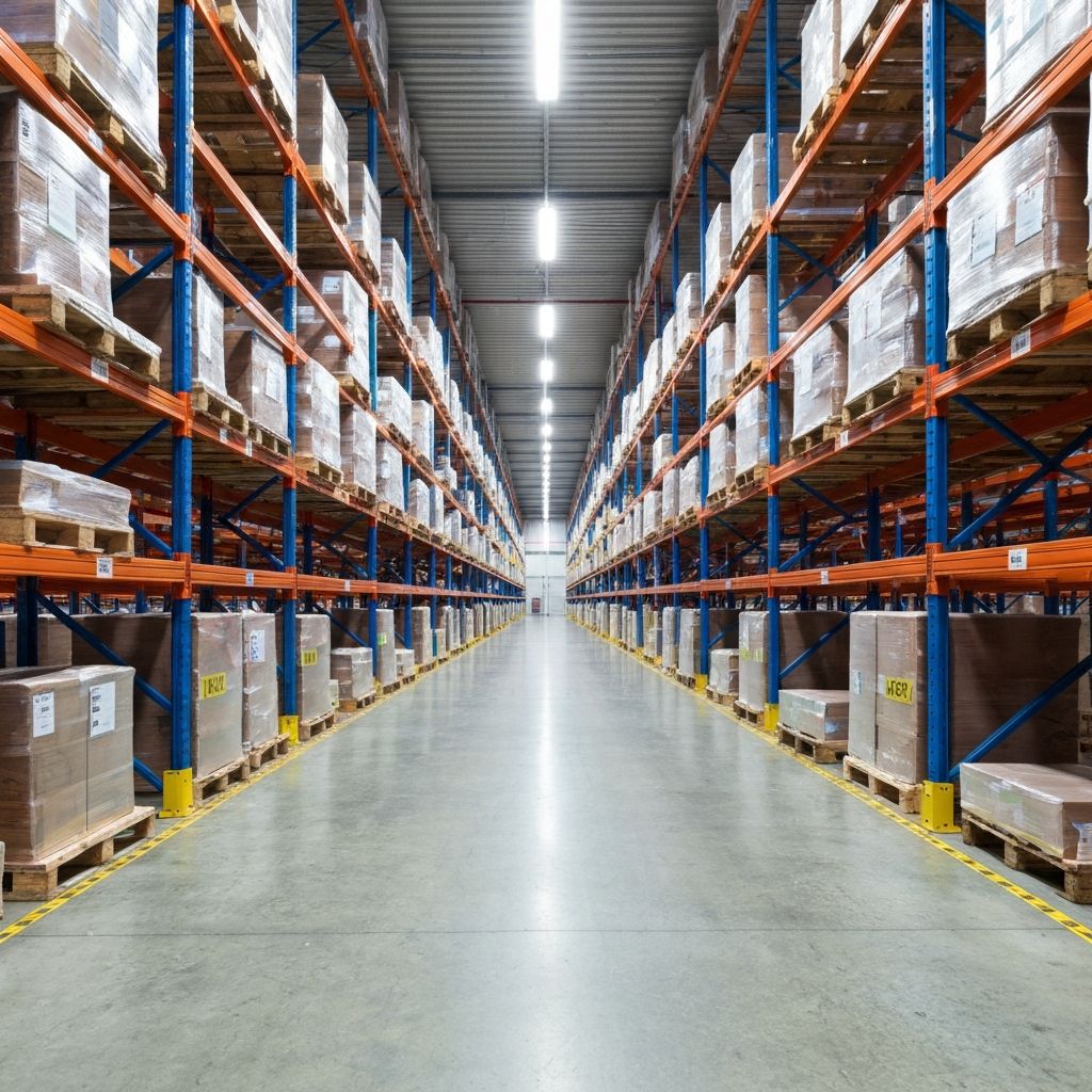 Warehouse aisle with organized inventory at VS Warehouse Kansas City